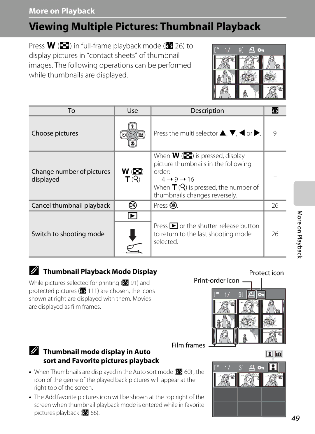 Nortel Networks S560 user manual Viewing Multiple Pictures Thumbnail Playback, Thumbnail Playback Mode Display 