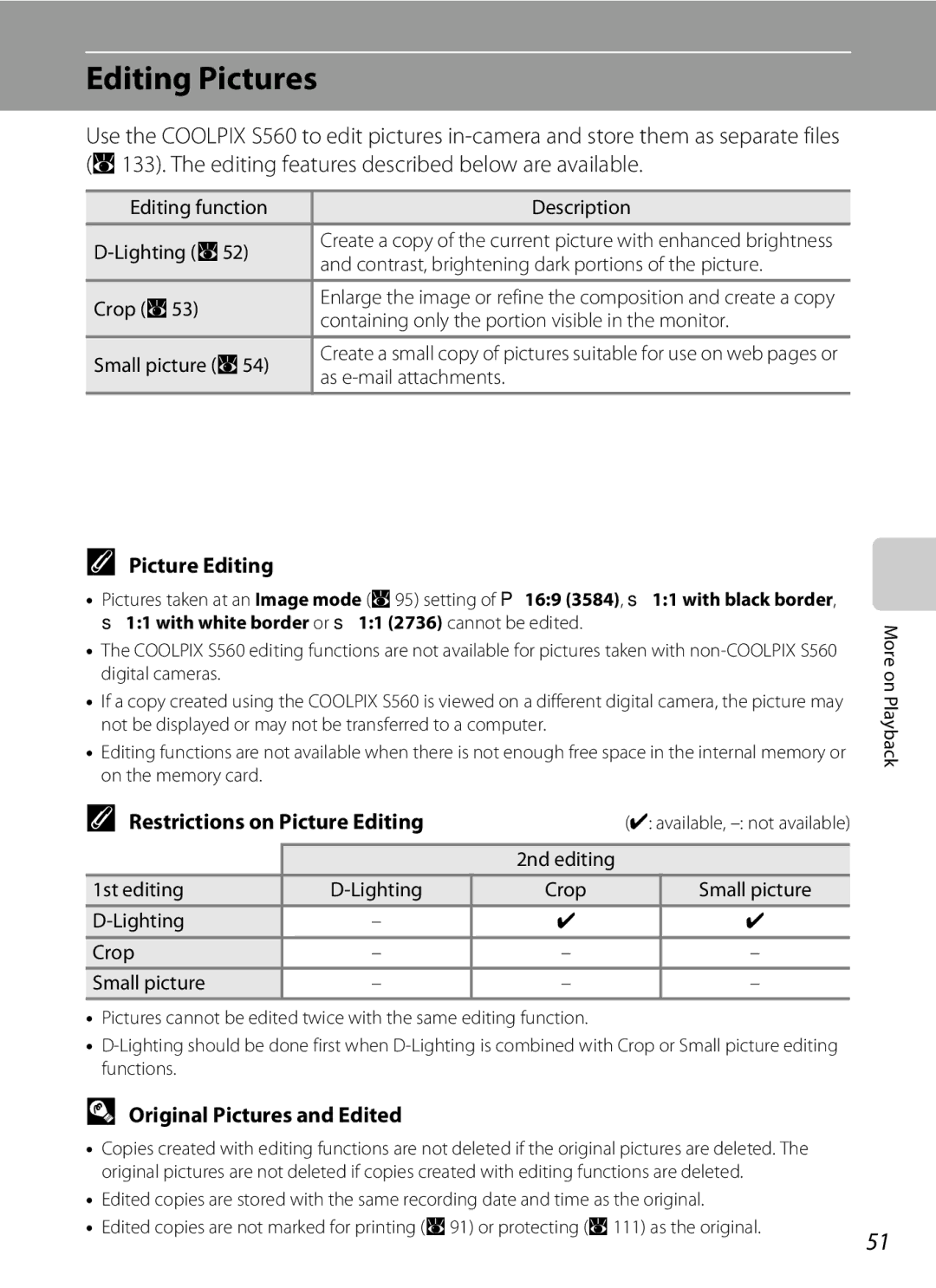 Nortel Networks S560 user manual Editing Pictures, Restrictions on Picture Editing, Original Pictures and Edited 