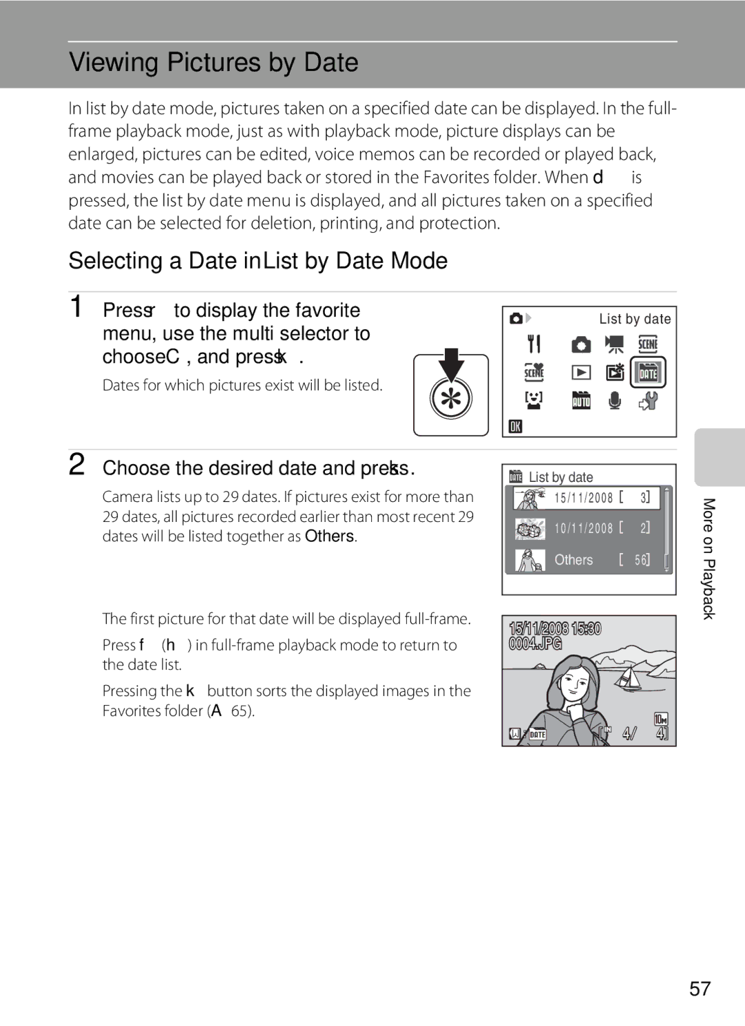 Nortel Networks S560 Viewing Pictures by Date, Selecting a Date in List by Date Mode, Choose the desired date and press k 