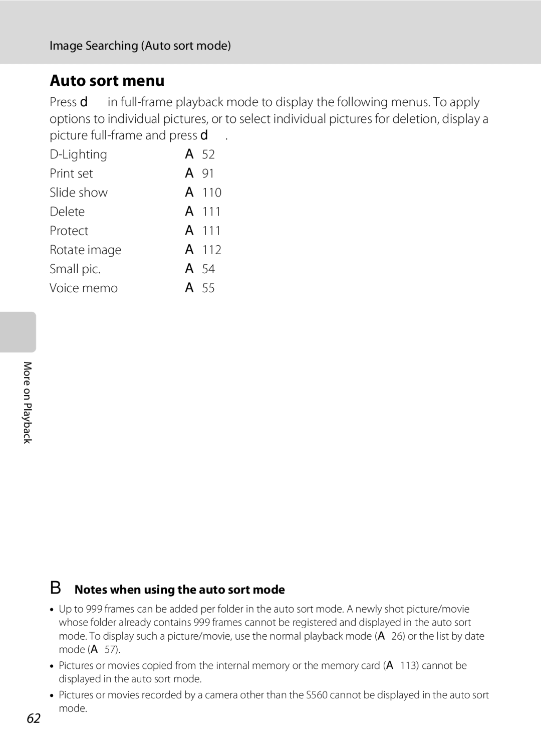 Nortel Networks S560 user manual Auto sort menu 