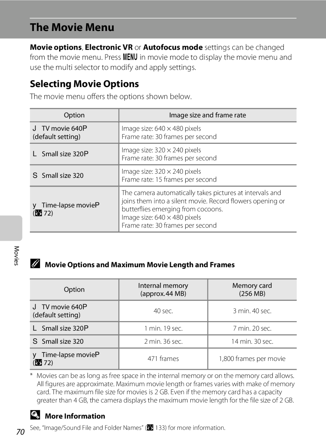 Nortel Networks S560 user manual Movie Menu, Selecting Movie Options, Movie menu offers the options shown below 