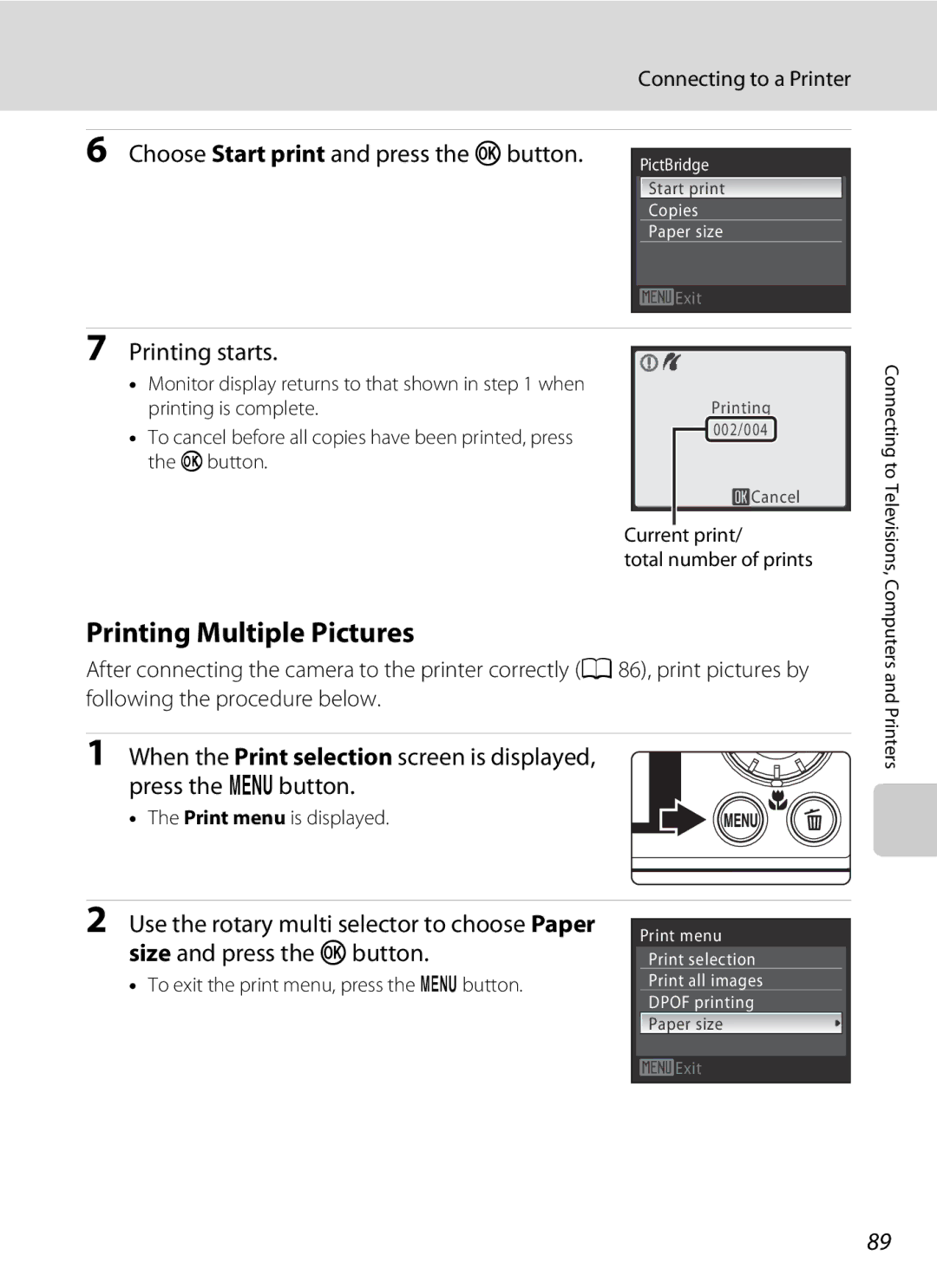 Nortel Networks S640 user manual Printing Multiple Pictures, Choose Start print and press the kbutton, Printing starts 