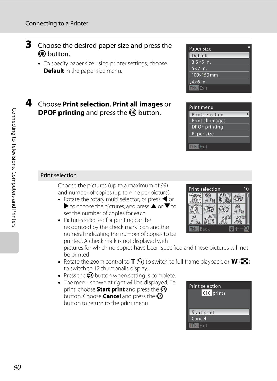 Nortel Networks S640 Choose the desired paper size and press Button, Print selection Choose the pictures up to a maximum 