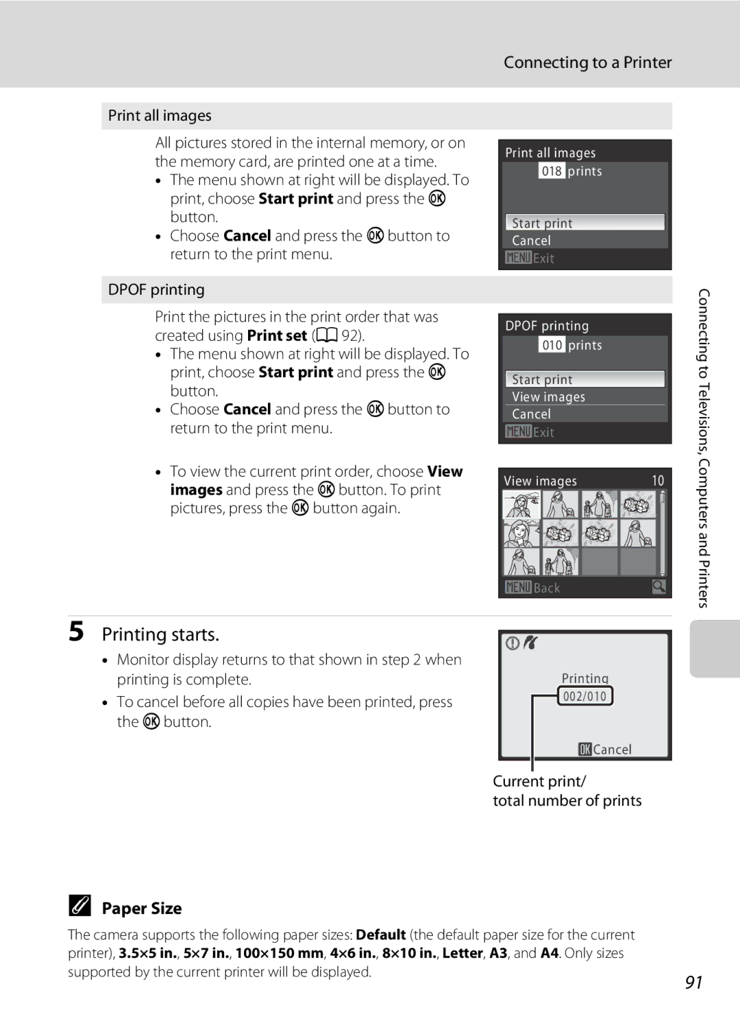 Nortel Networks S640 user manual Paper Size, Print all images, Current print Total number of prints 