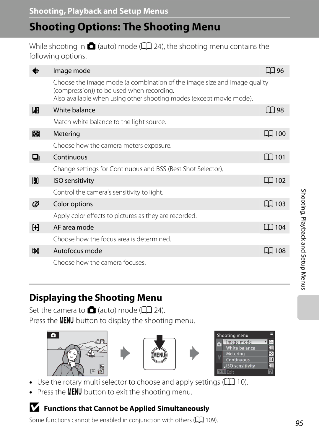 Nortel Networks S640 user manual Shooting Options The Shooting Menu, Displaying the Shooting Menu 