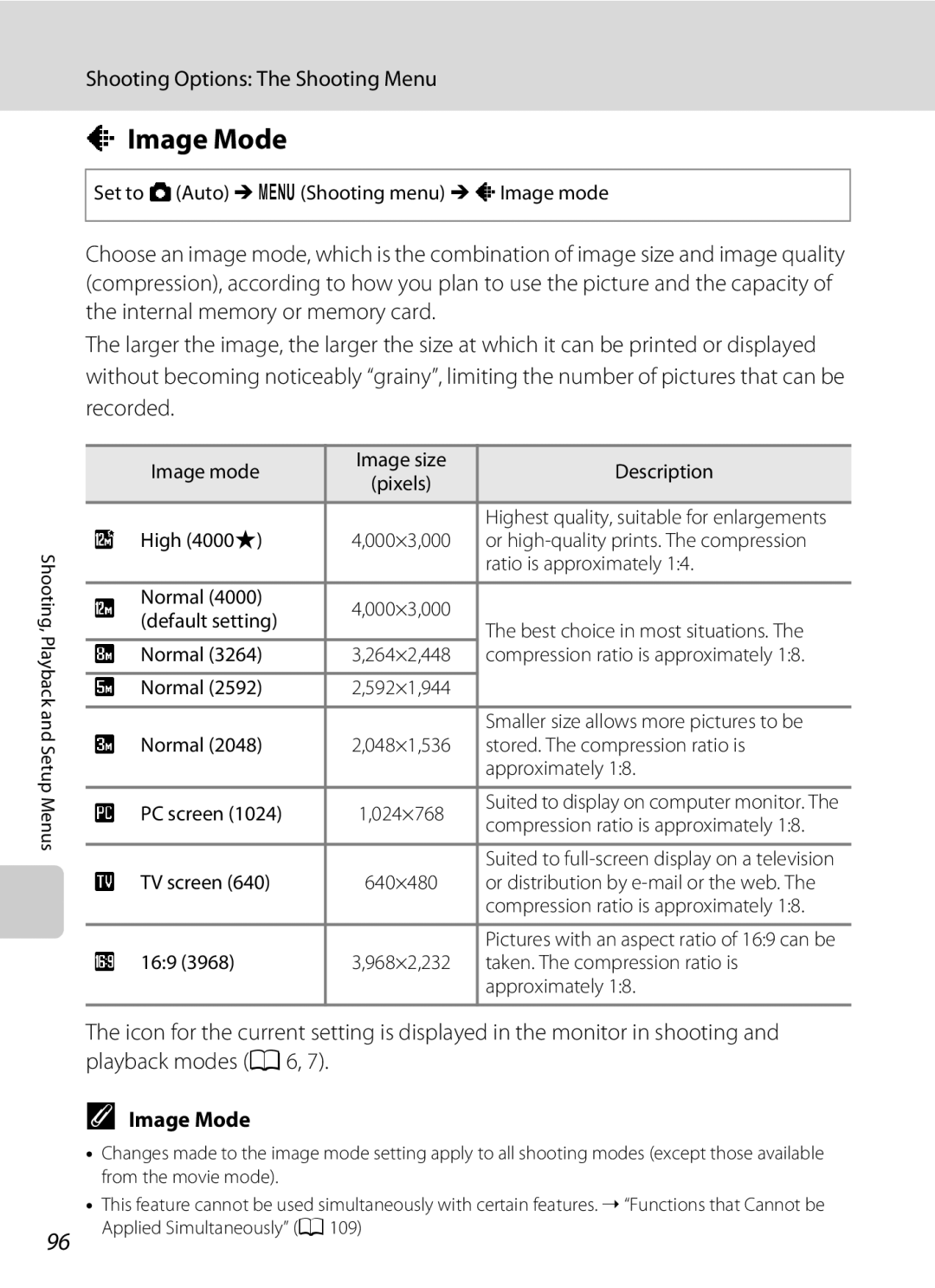 Nortel Networks S640 user manual Image Mode, Shooting Options The Shooting Menu 