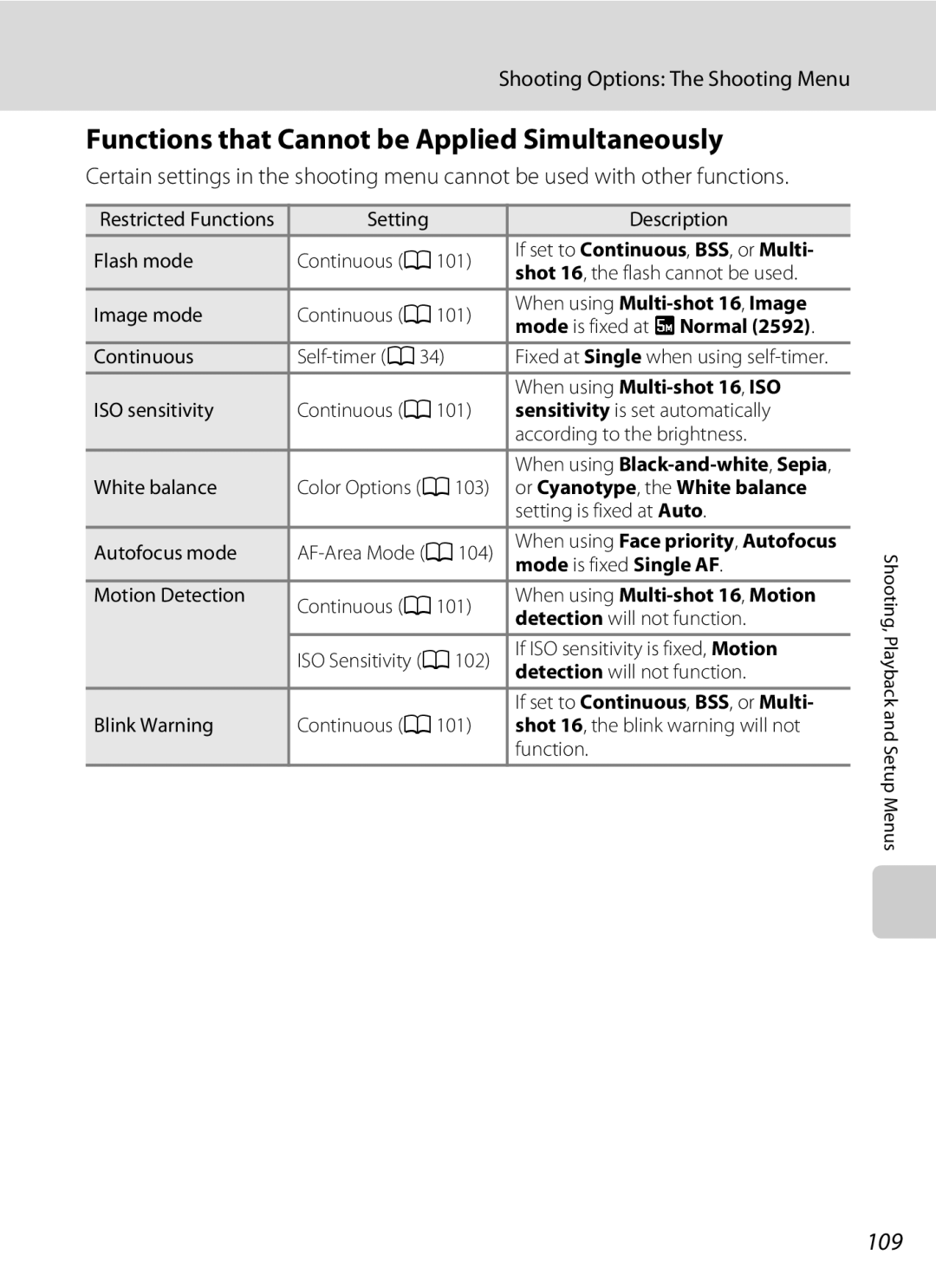 Nortel Networks S640 user manual Functions that Cannot be Applied Simultaneously, 109 