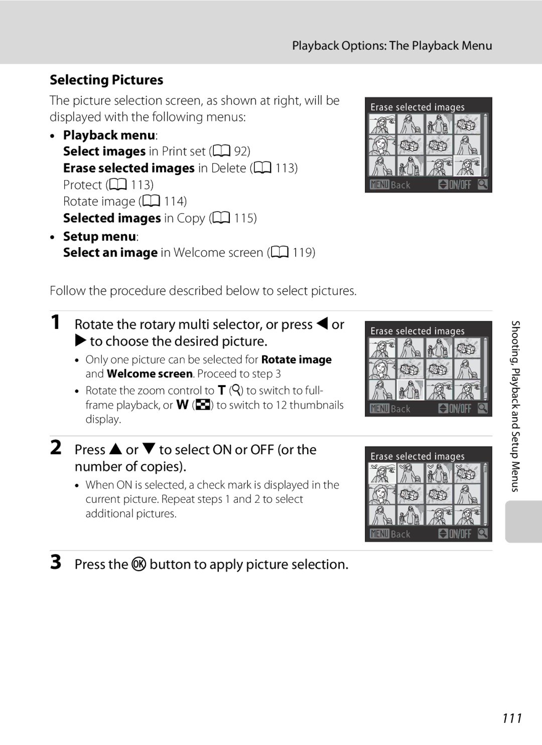 Nortel Networks S640 user manual Selecting Pictures, 111 