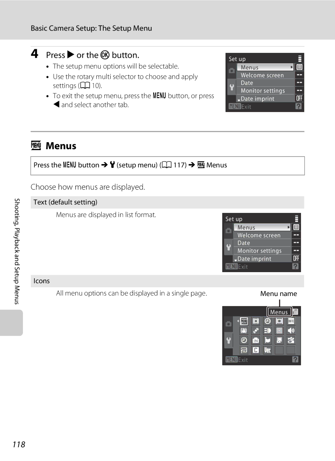 Nortel Networks S640 user manual Menus, Press K or the k button, 118, Choose how menus are displayed 