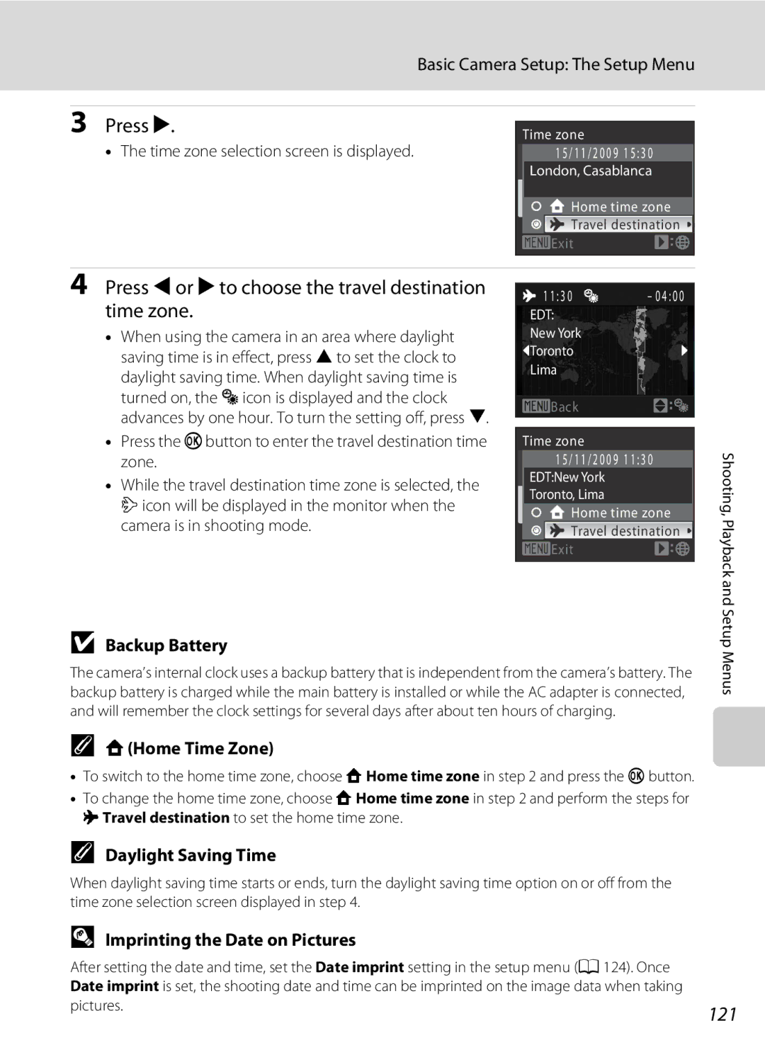 Nortel Networks S640 user manual Press K, Press Jor Kto choose the travel destination time zone, 121 