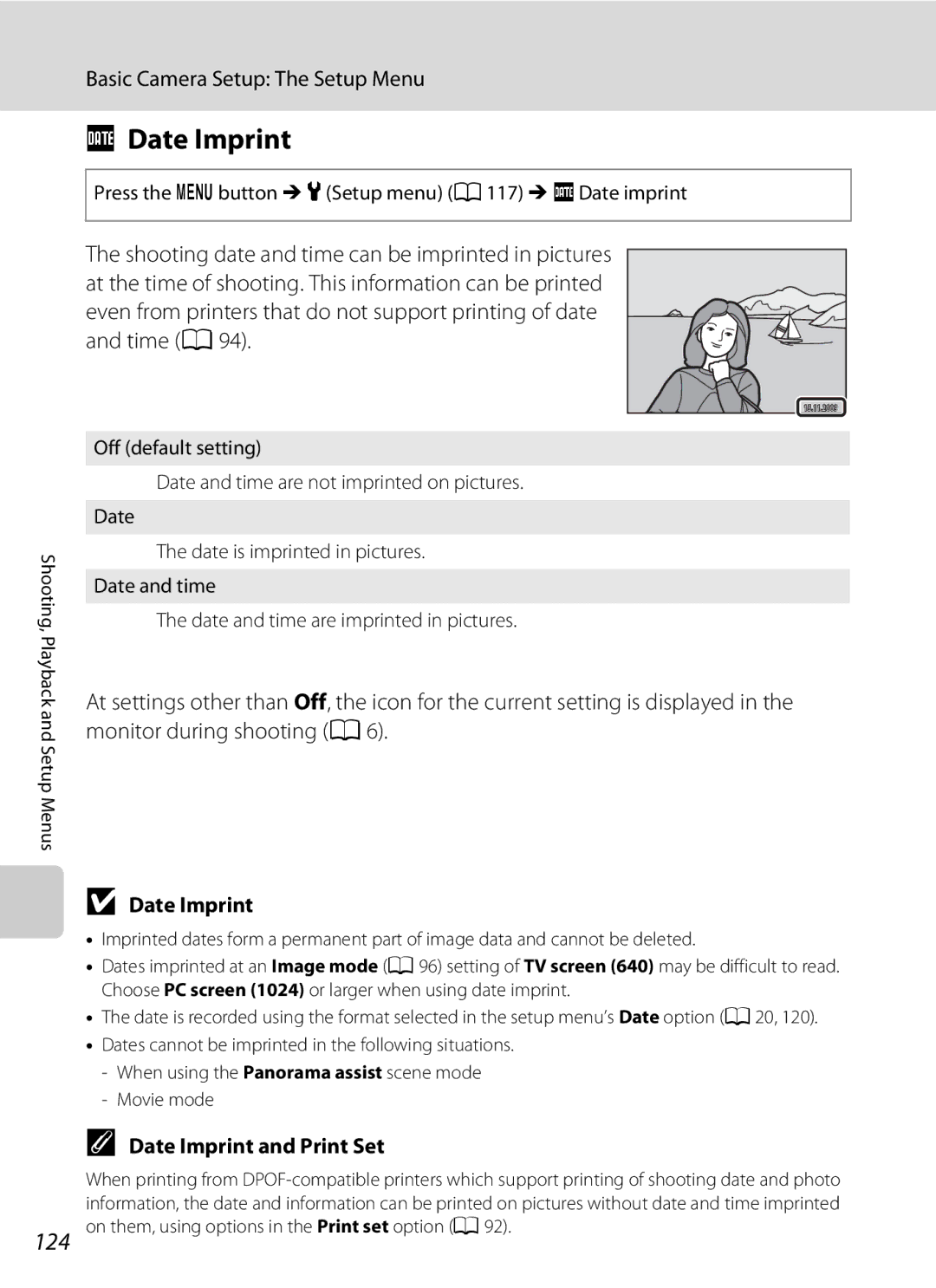 Nortel Networks S640 user manual Date Imprint and Print Set, Press the d button M zSetup menu a 117 M f Date imprint 