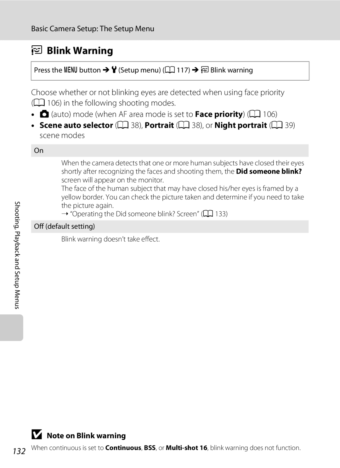 Nortel Networks S640 user manual Blink Warning, Press the d button M zSetup menu a 117 M d Blink warning 