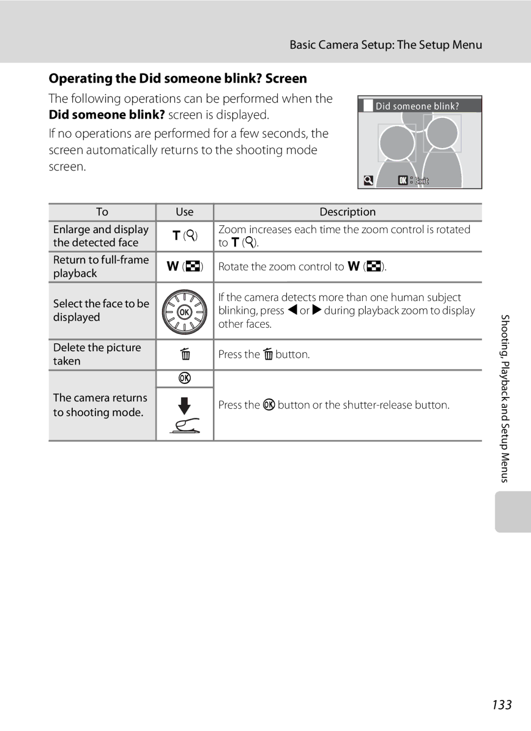 Nortel Networks S640 user manual Operating the Did someone blink? Screen, 133, Enlarge and display, To shooting mode 