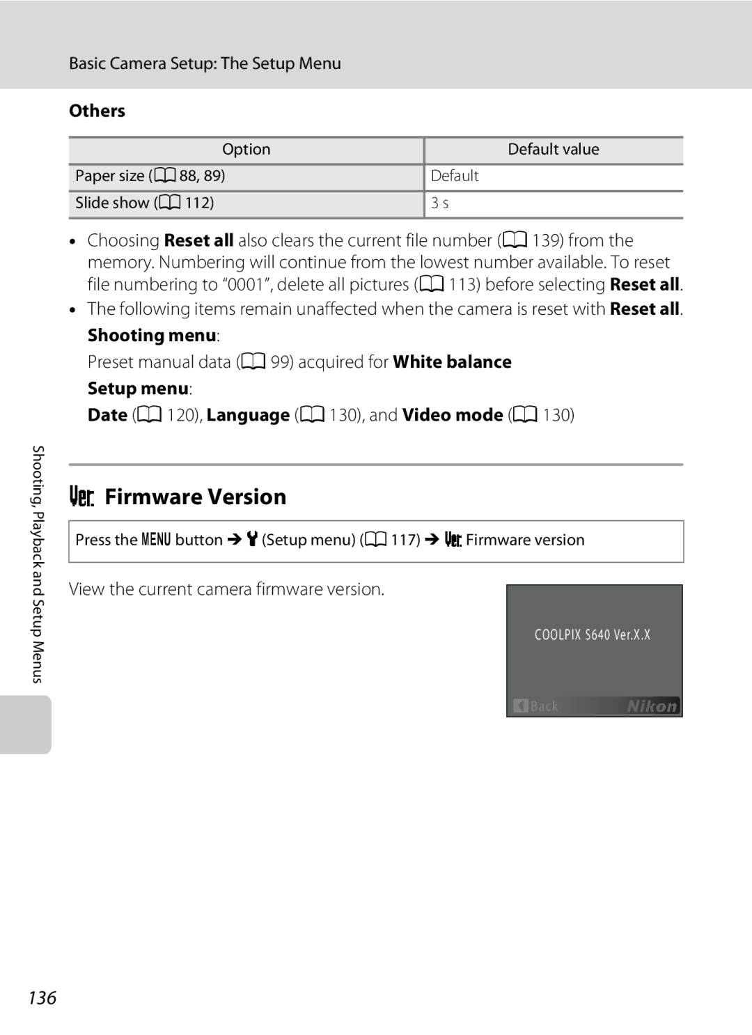 Nortel Networks S640 user manual Firmware Version, 136, Others, Date a 120, Language a 130, and Video mode a 