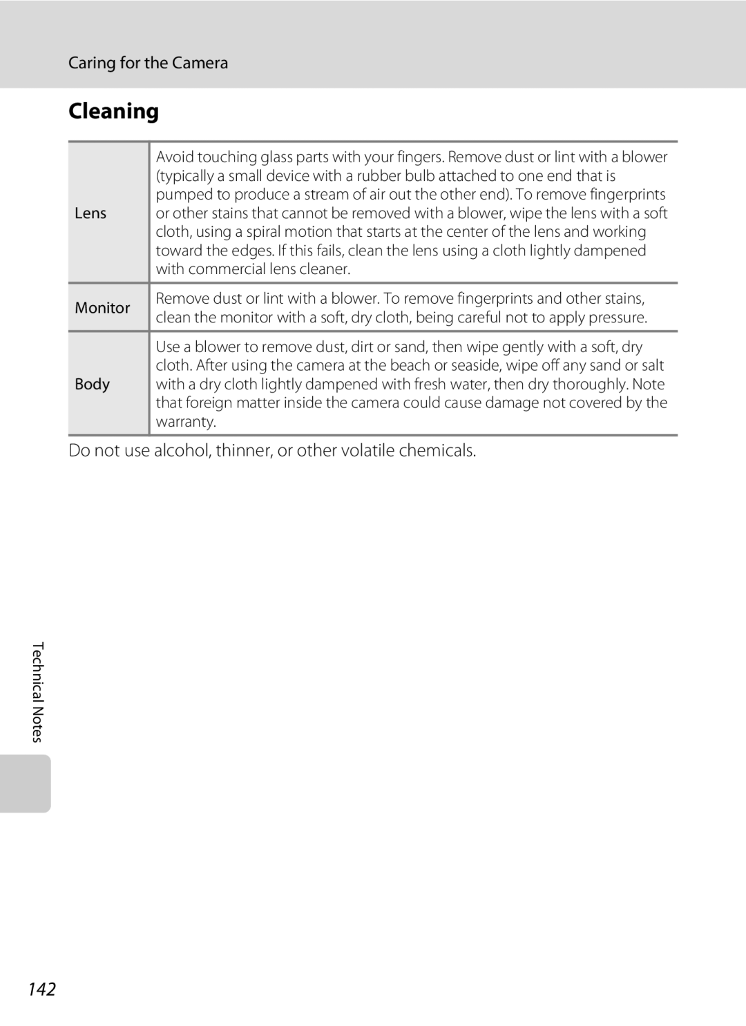 Nortel Networks S640 user manual Cleaning, 142, Do not use alcohol, thinner, or other volatile chemicals 