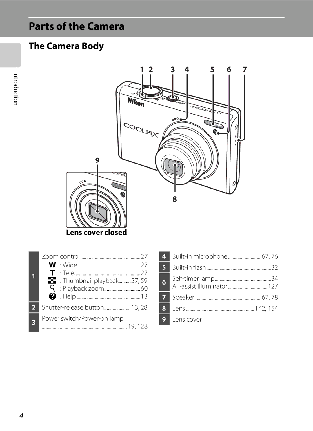 Nortel Networks S640 user manual Parts of the Camera, Camera Body, Lens cover closed 