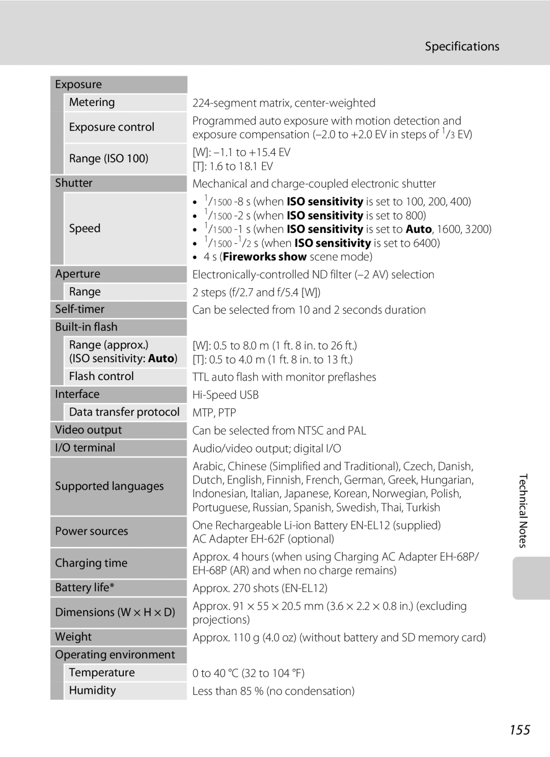 Nortel Networks S640 user manual 155, Specifications, Fireworks show scene mode 