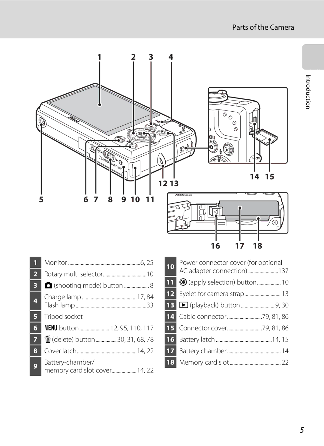 Nortel Networks S640 user manual 16 17, Parts of the Camera 