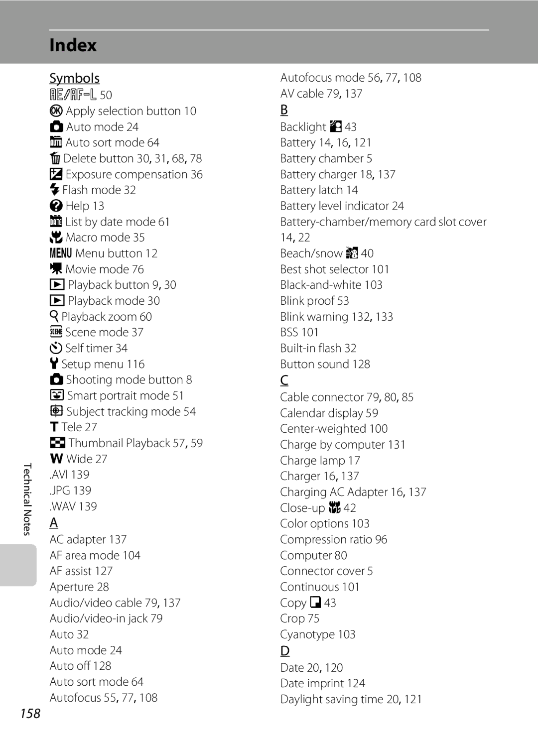 Nortel Networks S640 user manual Index, Symbols, 158, Battery-chamber/memory card slot cover 14, Blink warning 132, 133 BSS 