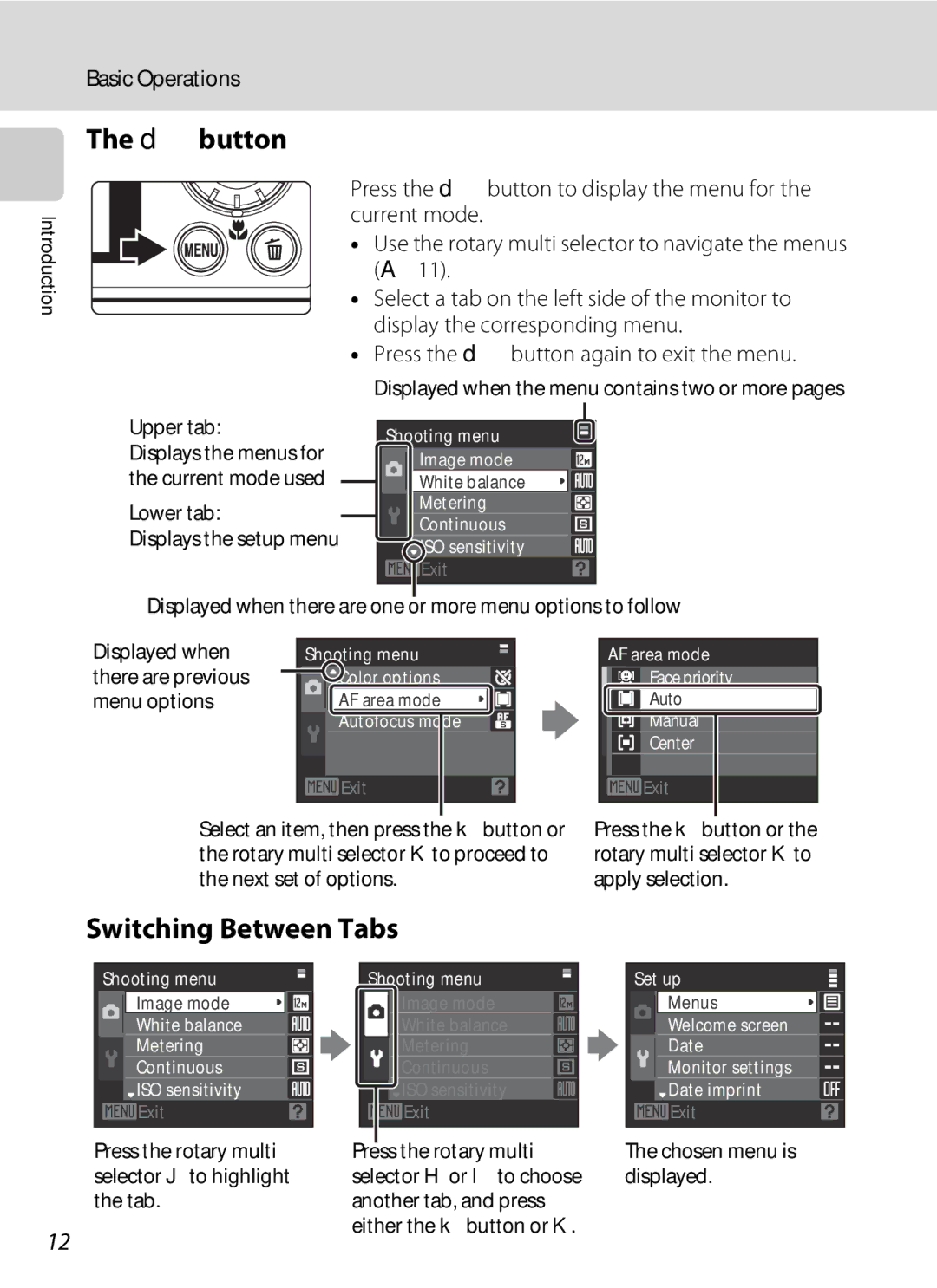 Nortel Networks S640 user manual Dbutton, Switching Between Tabs, Lower tab Displays the setup menu 