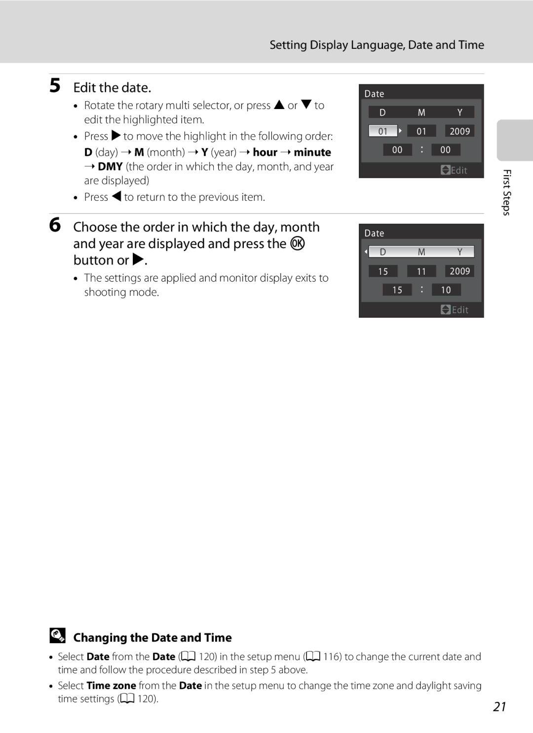 Nortel Networks S640 user manual Edit the date, Setting Display Language, Date and Time, Changing the Date and Time 