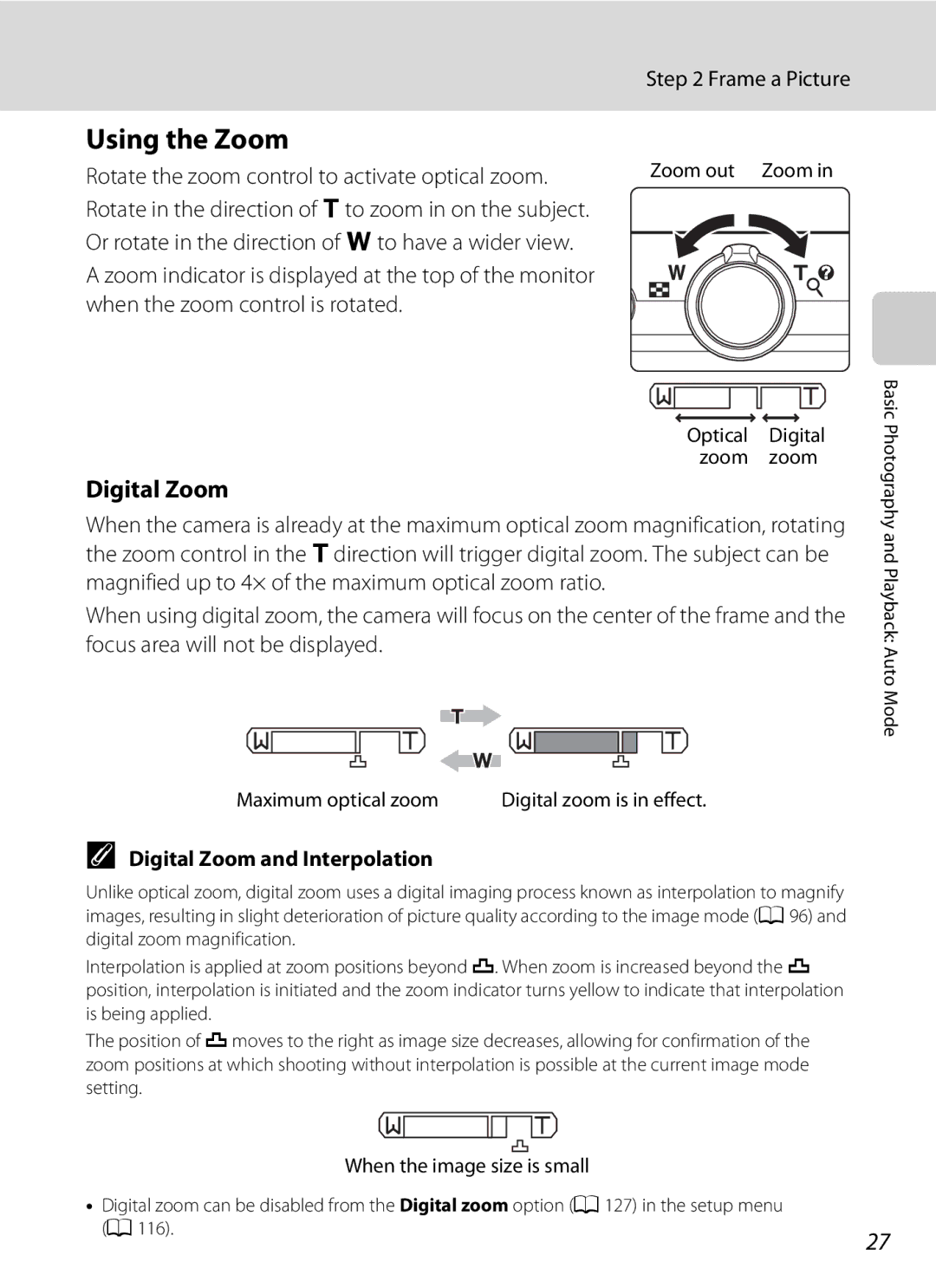 Nortel Networks S640 Using the Zoom, Digital Zoom, Frame a Picture, Rotate the zoom control to activate optical zoom 