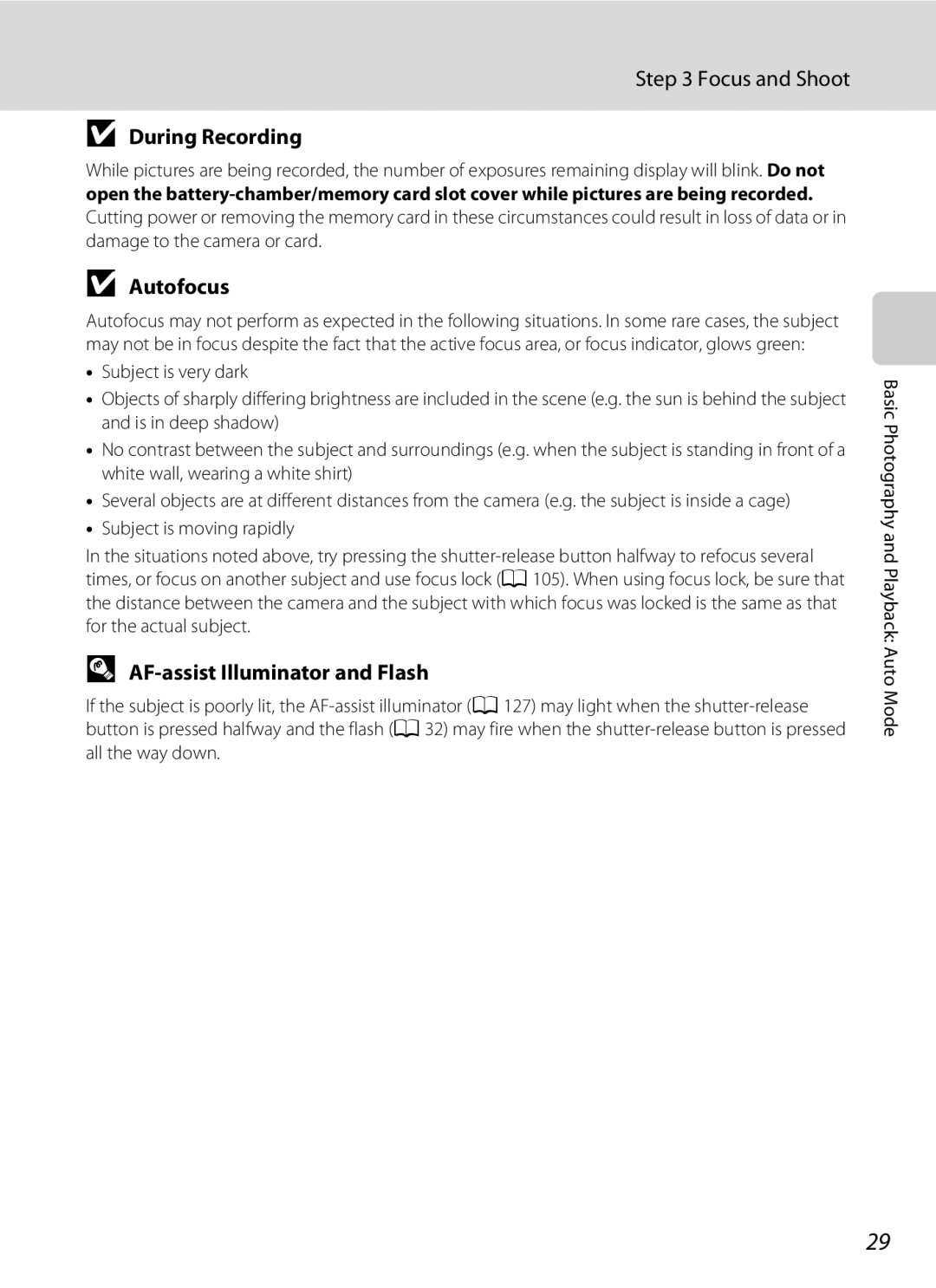 Nortel Networks S640 user manual Focus and Shoot, During Recording, Autofocus, AF-assist Illuminator and Flash 