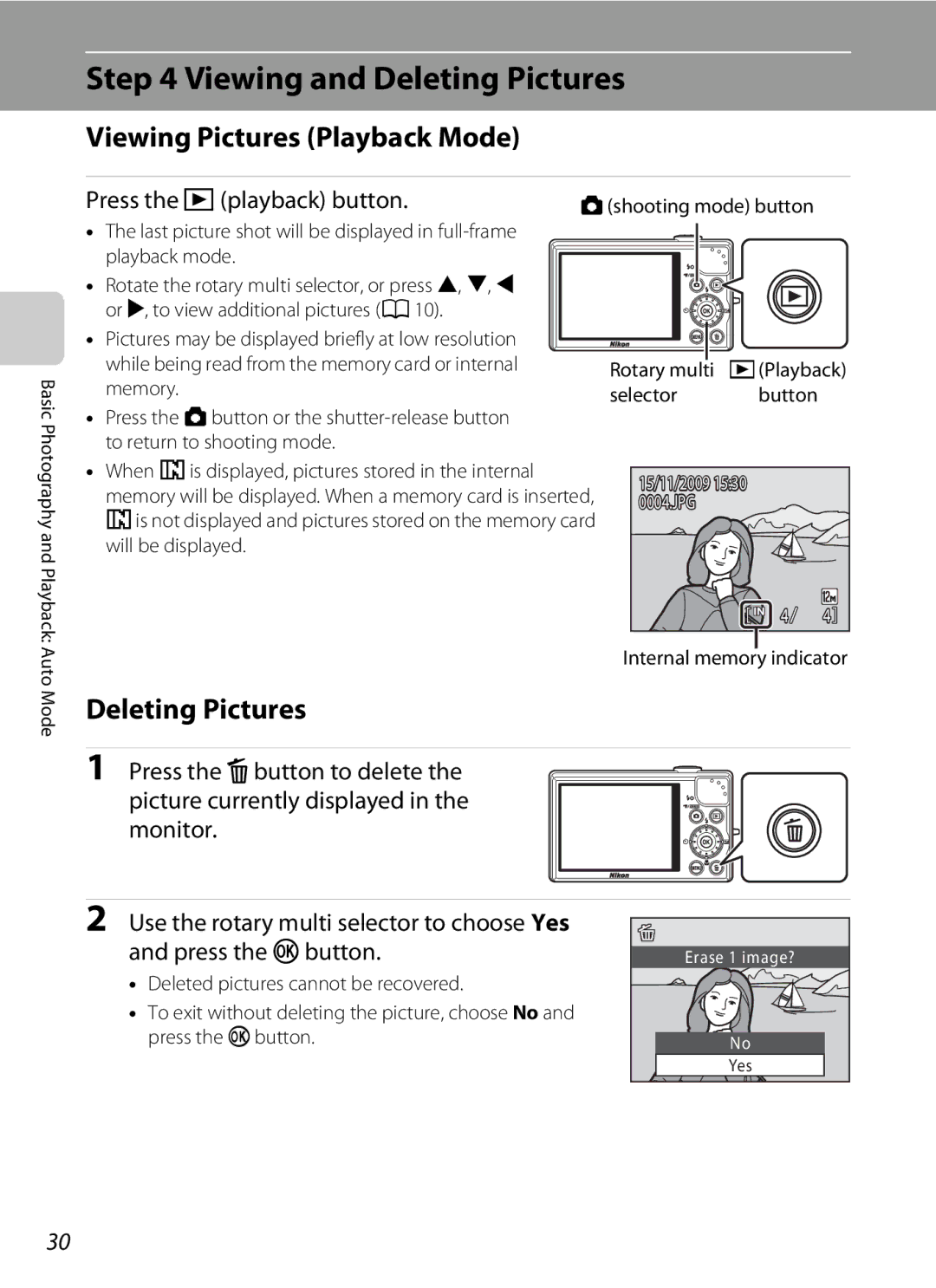 Nortel Networks S640 user manual Viewing and Deleting Pictures, Viewing Pictures Playback Mode, Press the cplayback button 