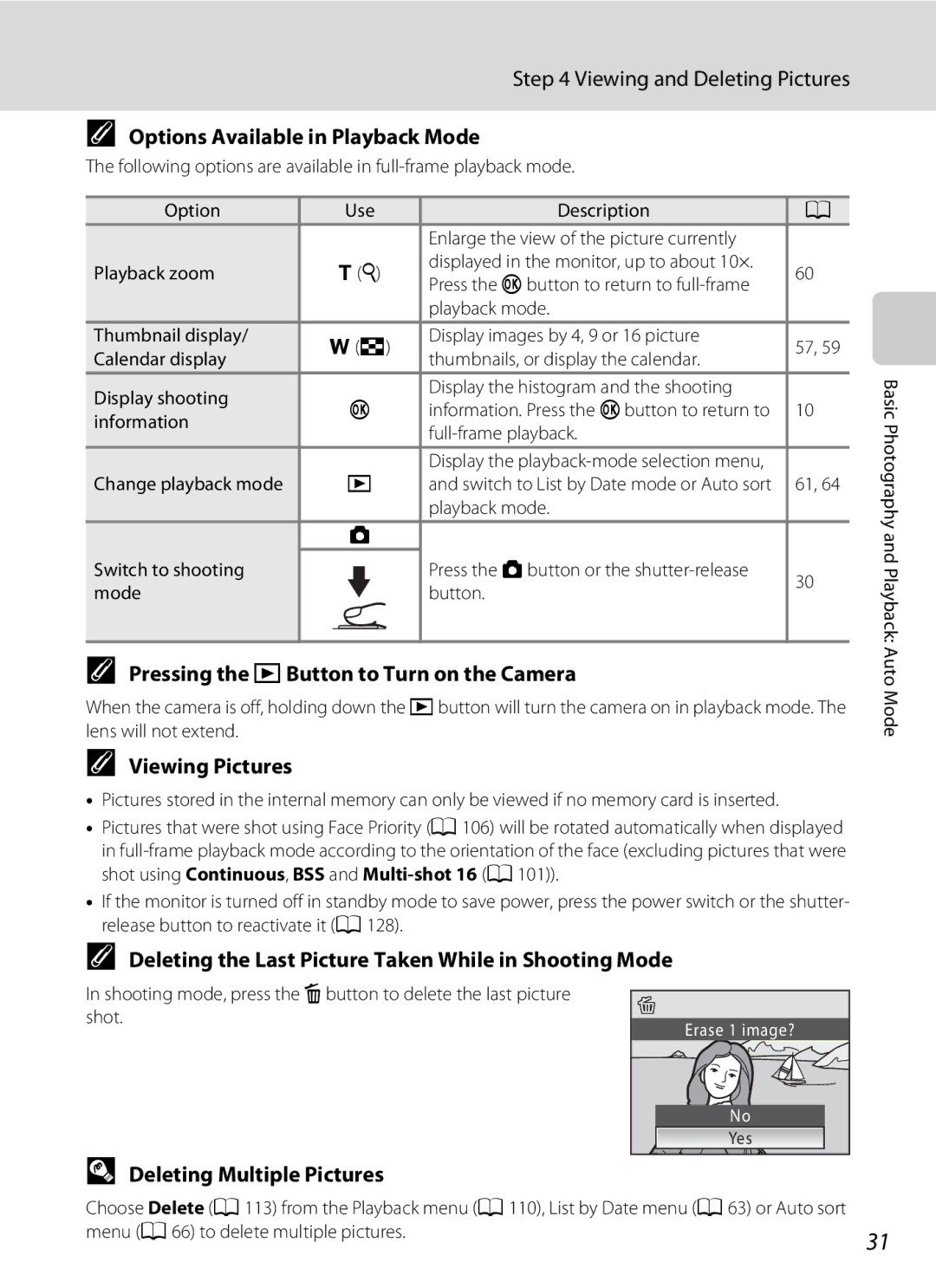 Nortel Networks S640 Options Available in Playback Mode, Pressing the cButton to Turn on the Camera, Viewing Pictures 