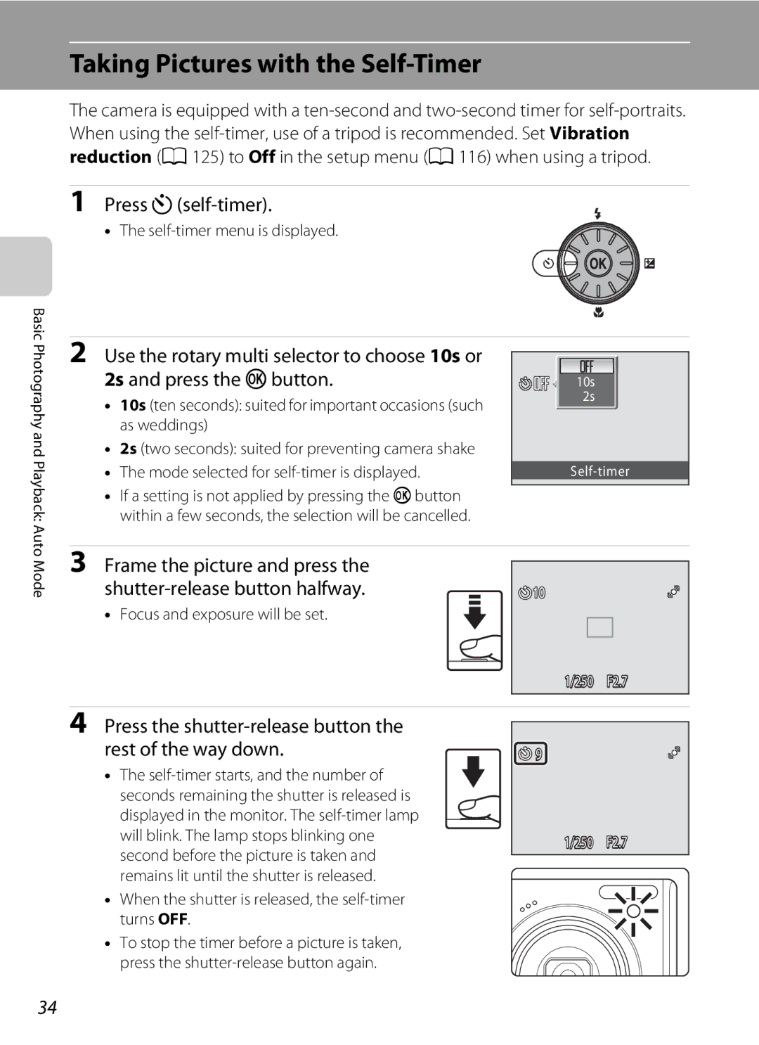 Nortel Networks S640 user manual Taking Pictures with the Self-Timer, Press nself-timer, Self-timer menu is displayed 