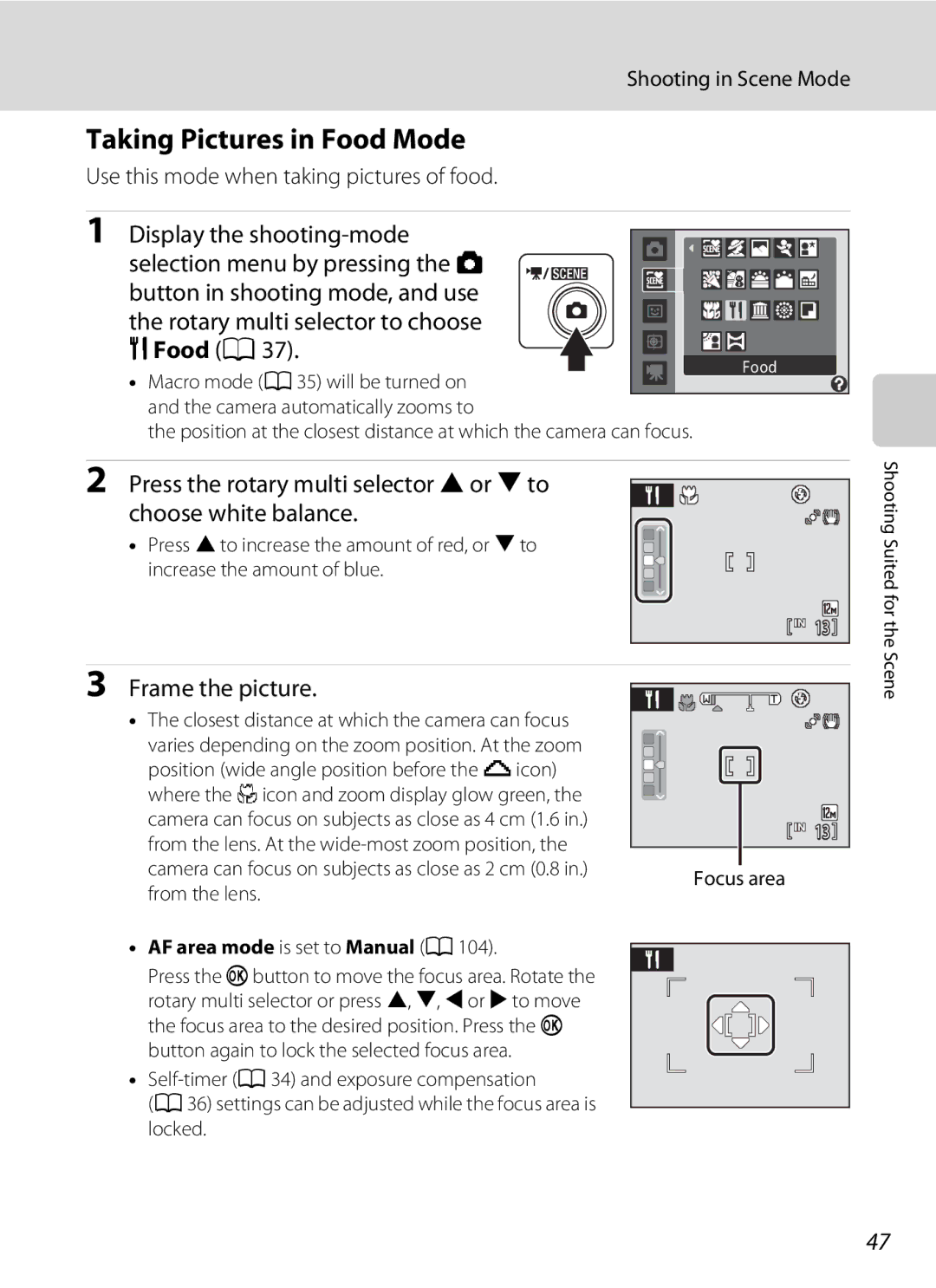 Nortel Networks S640 user manual Taking Pictures in Food Mode, Rotary multi selector to choose uFood a 