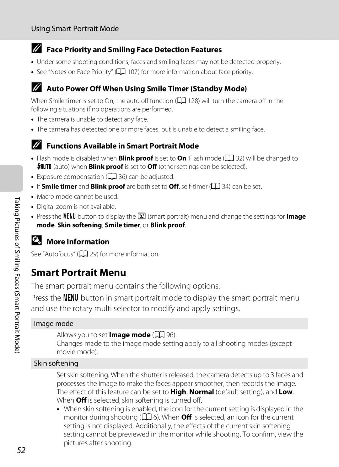 Nortel Networks S640 Smart Portrait Menu, Using Smart Portrait Mode, Face Priority and Smiling Face Detection Features 