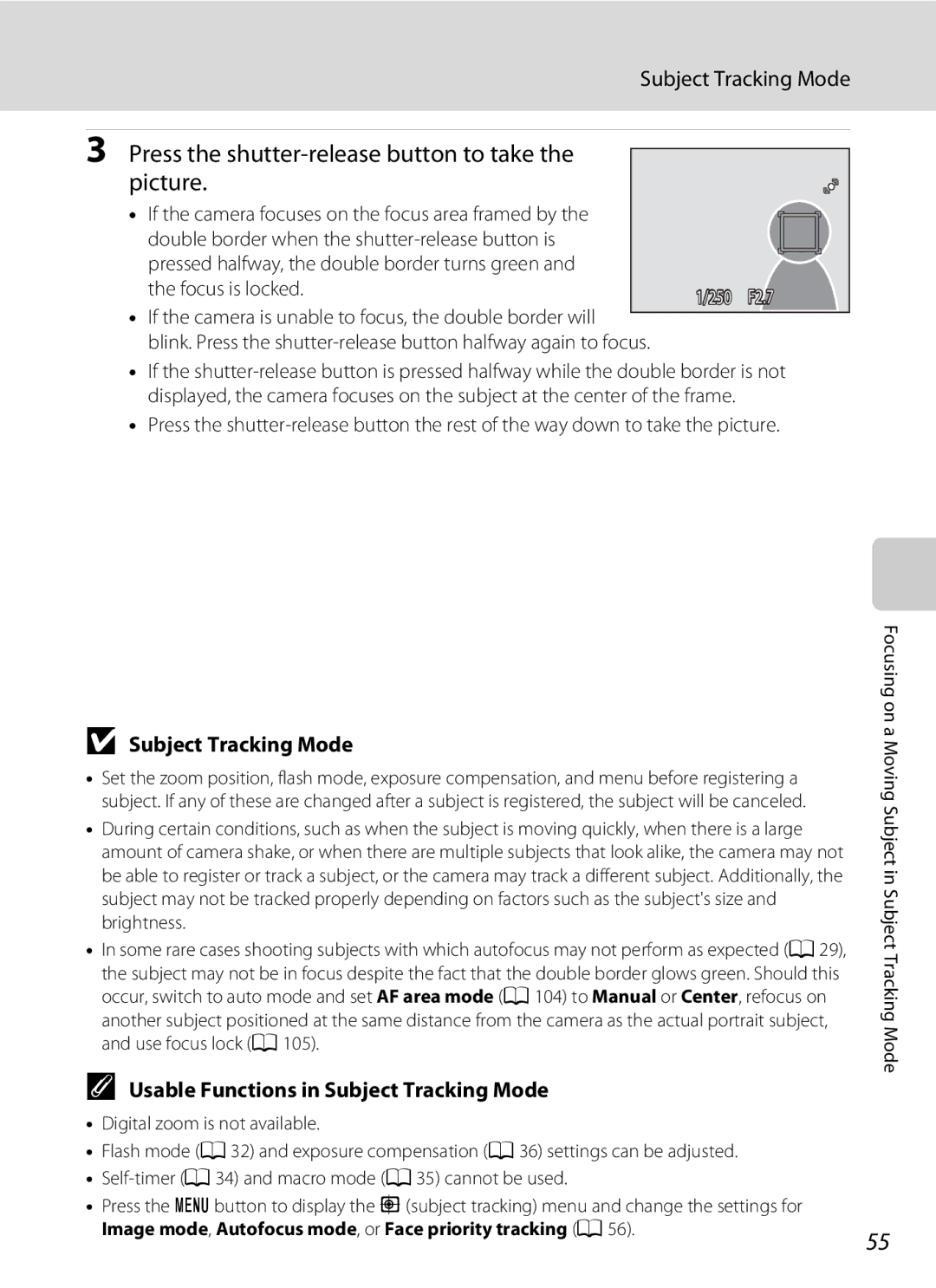 Nortel Networks S640 user manual Press the shutter-release button to take Picture, Subject Tracking Mode 