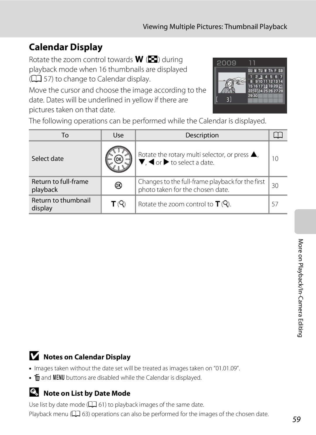 Nortel Networks S640 user manual Calendar Display, Description Select date, Or K to select a date Return to full-frame 