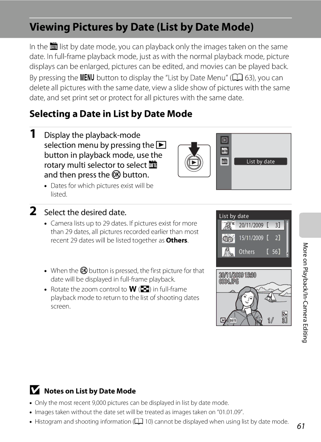 Nortel Networks S640 user manual Viewing Pictures by Date List by Date Mode, Selecting a Date in List by Date Mode 