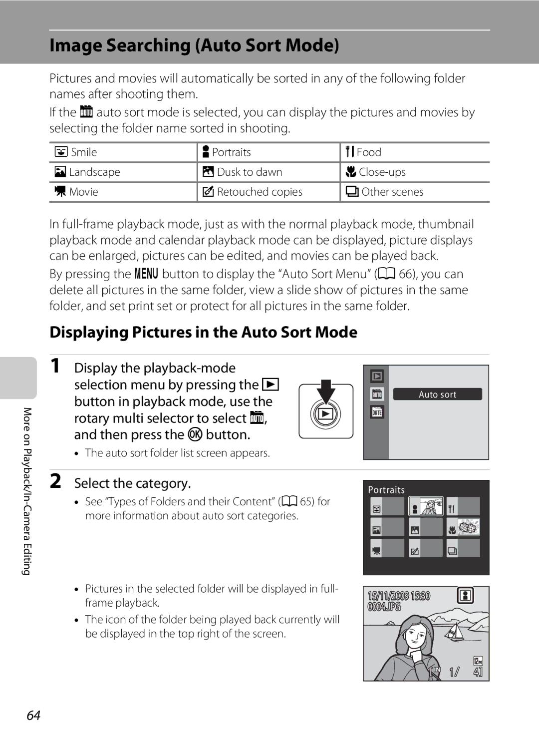 Nortel Networks S640 user manual Image Searching Auto Sort Mode, Displaying Pictures in the Auto Sort Mode 