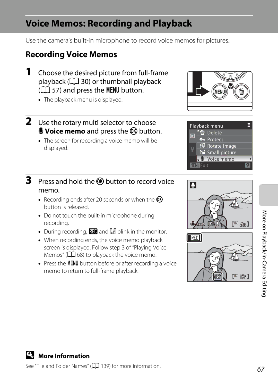 Nortel Networks S640 user manual Voice Memos Recording and Playback, Recording Voice Memos, Playback menu is displayed 