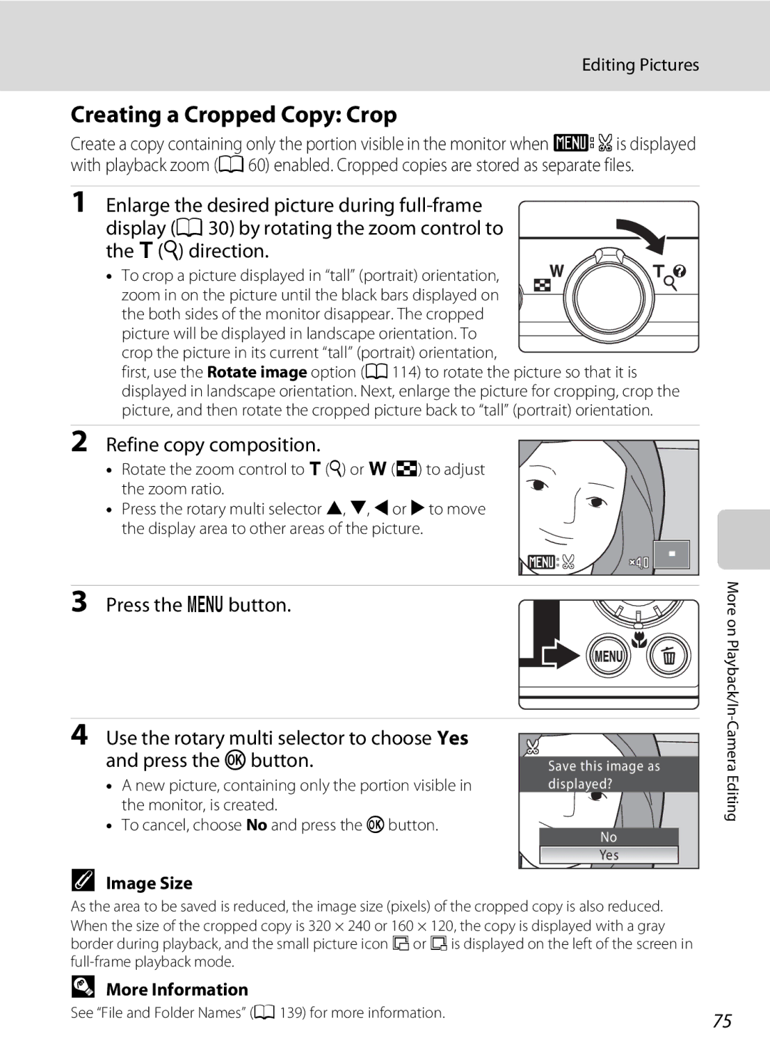 Nortel Networks S640 user manual Creating a Cropped Copy Crop, Refine copy composition, Press the dbutton, Image Size 