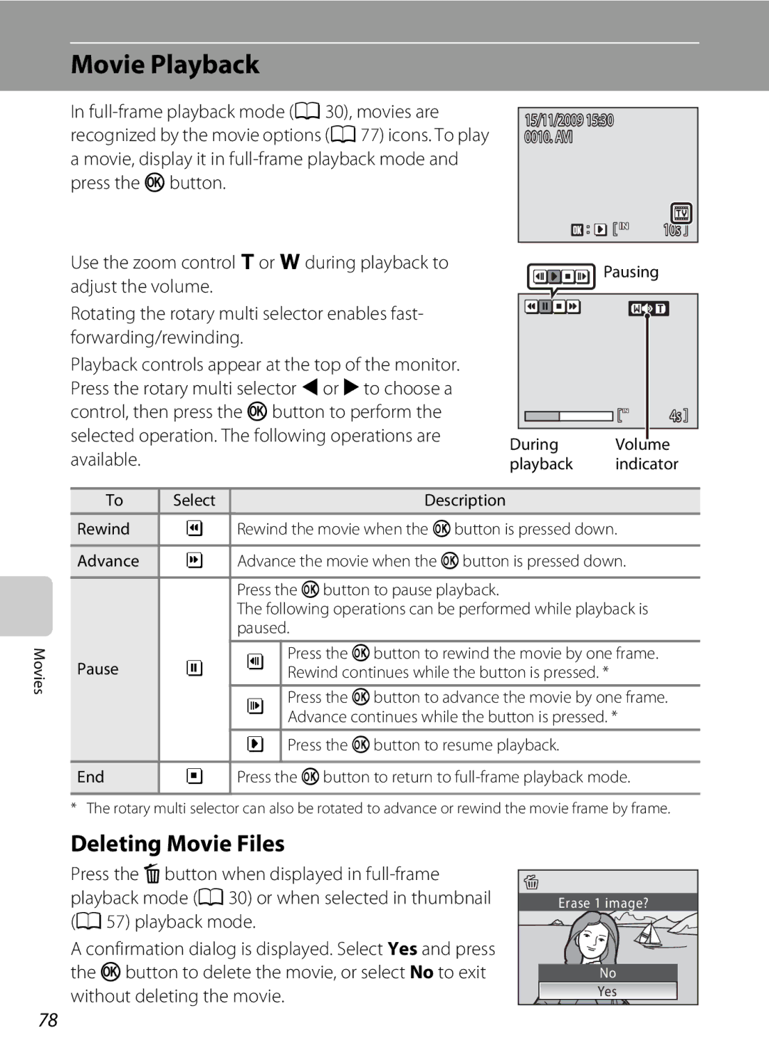 Nortel Networks S640 user manual Movie Playback, Deleting Movie Files 