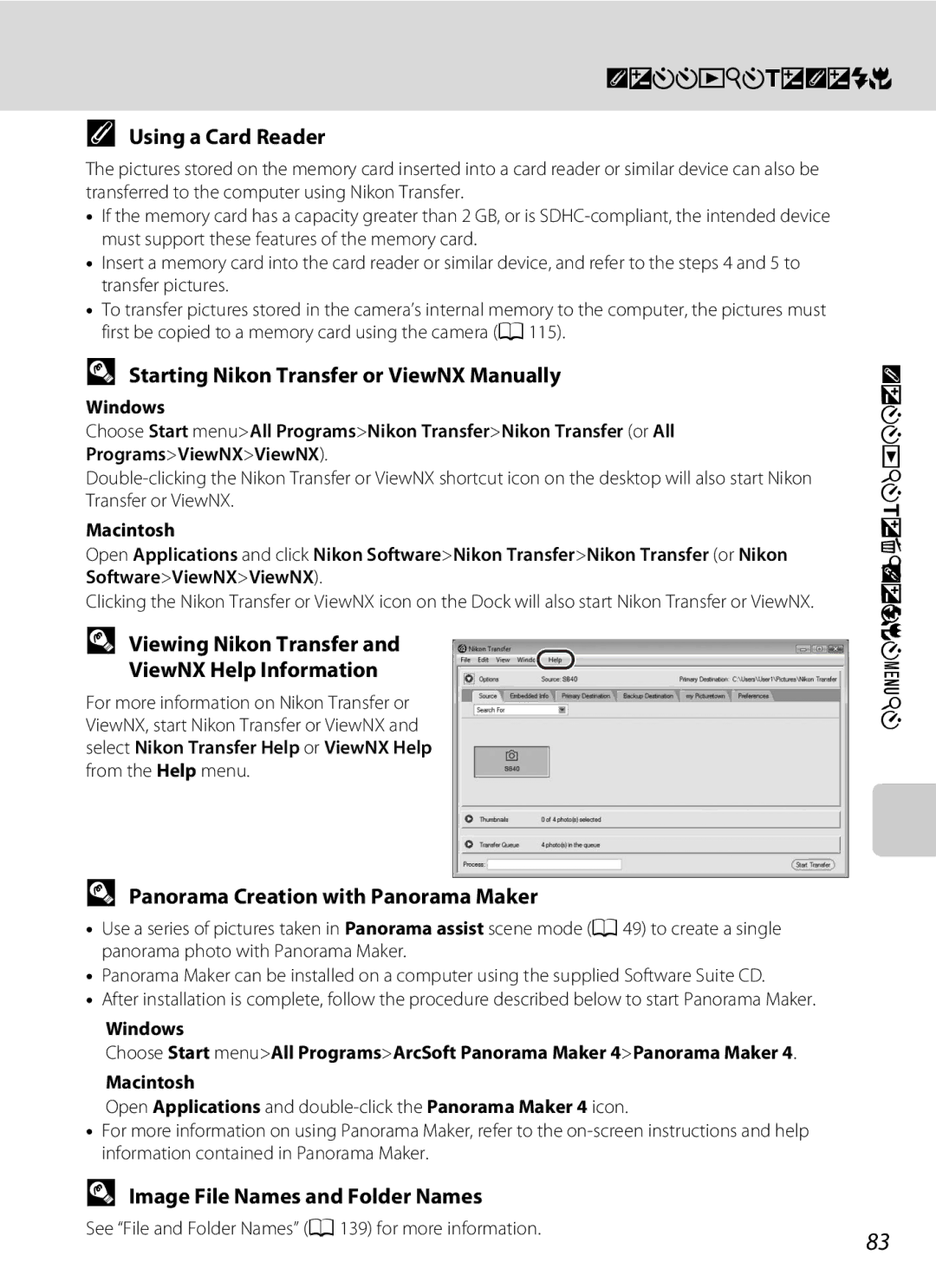 Nortel Networks S640 Using a Card Reader, Starting Nikon Transfer or ViewNX Manually, Image File Names and Folder Names 