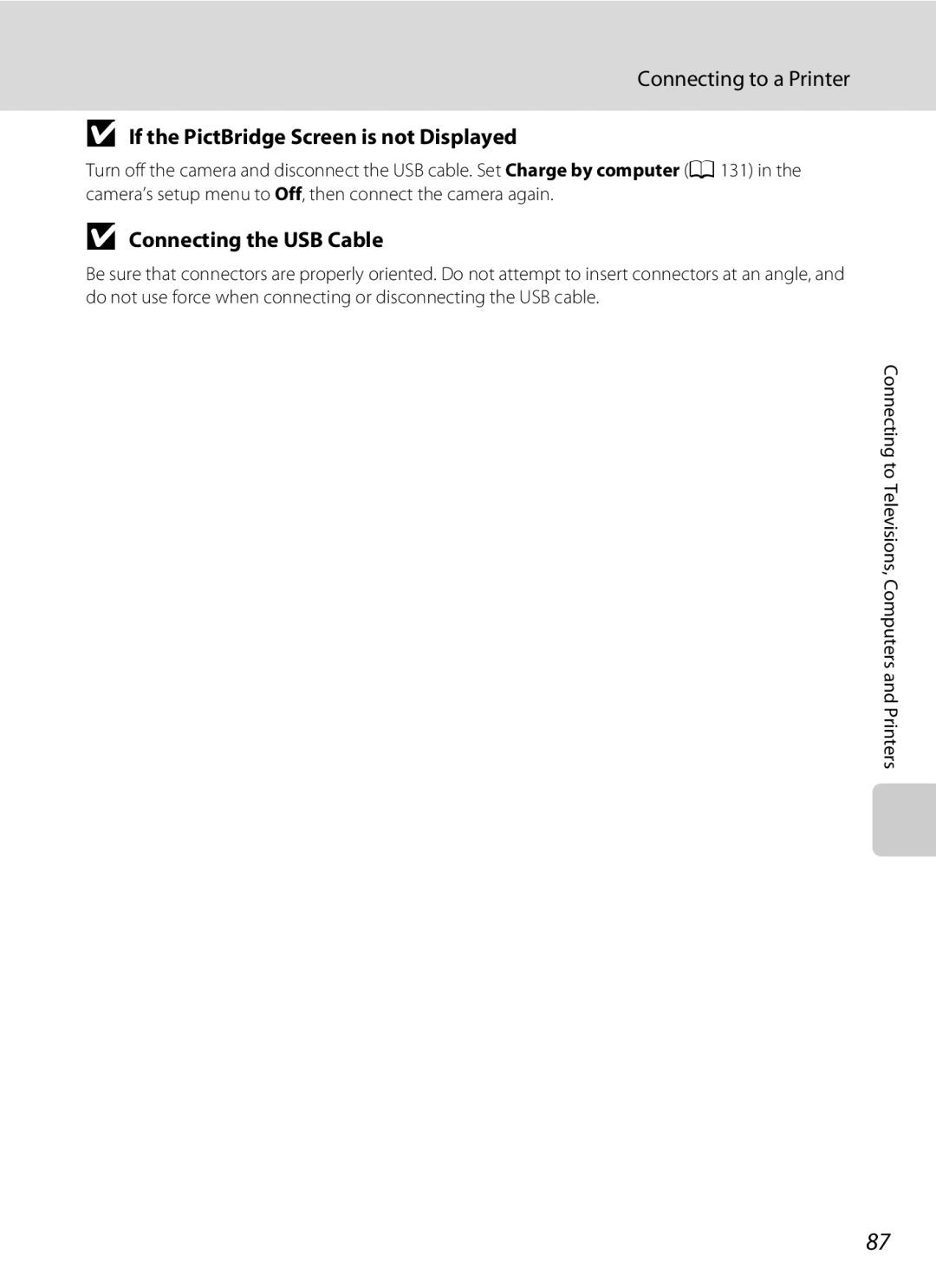 Nortel Networks S640 user manual If the PictBridge Screen is not Displayed, Connecting the USB Cable 