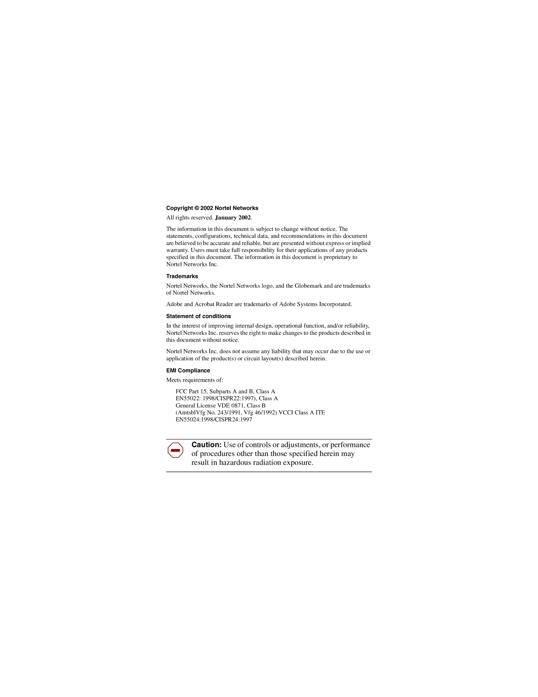 Nortel Networks CWDM SFP manual Copyright 2002 Nortel Networks 