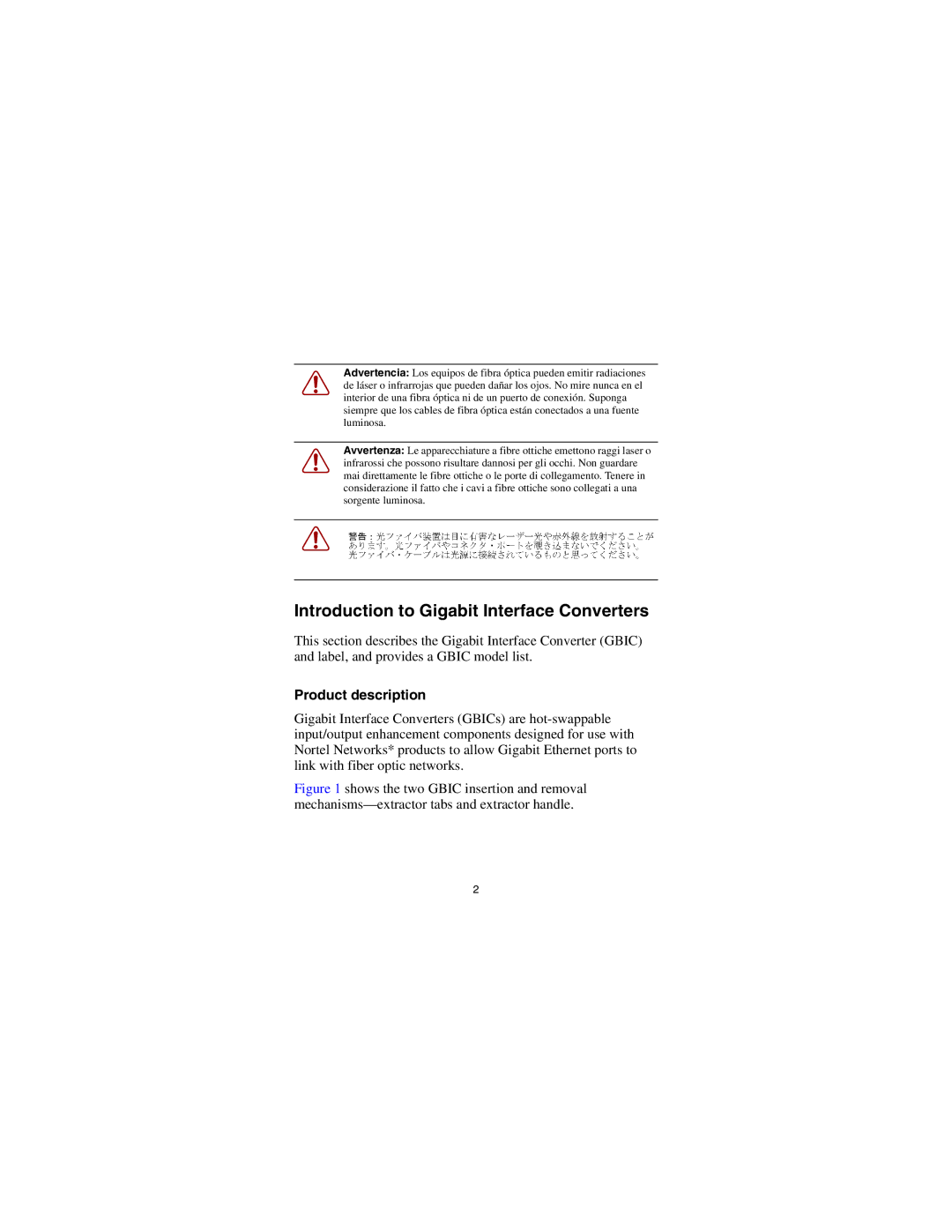 Nortel Networks CWDM SFP manual Introduction to Gigabit Interface Converters, Product description 