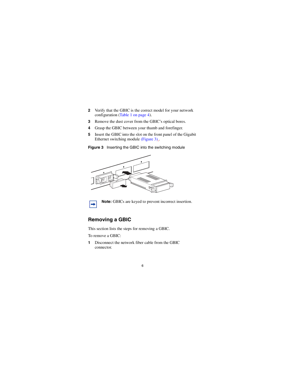 Nortel Networks CWDM SFP manual Removing a Gbic, Inserting the Gbic into the switching module 