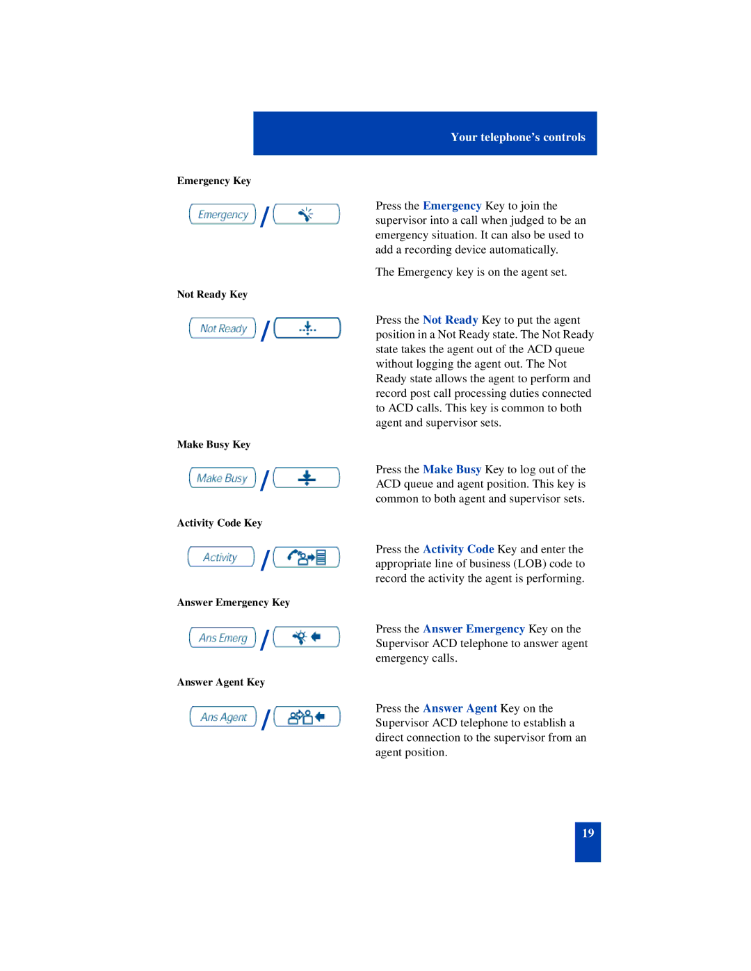 Nortel Networks SL-100 manual Emergency Key Not Ready Key 