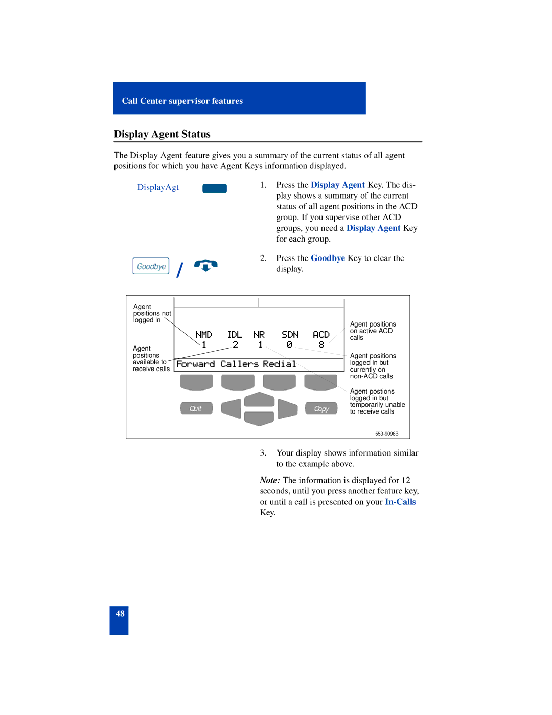 Nortel Networks SL-100 manual Display Agent Status, DisplayAgt 