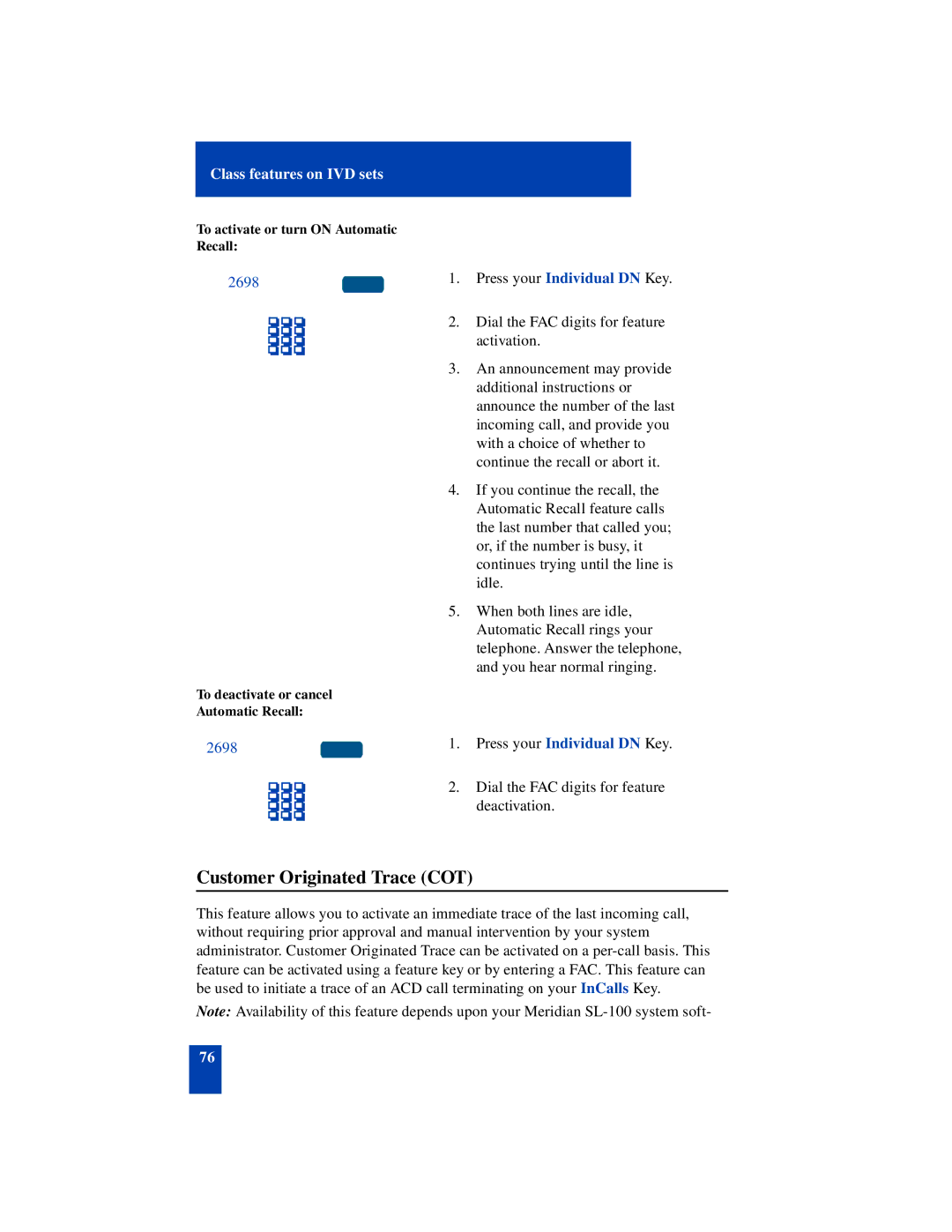 Nortel Networks SL-100 manual Customer Originated Trace COT 