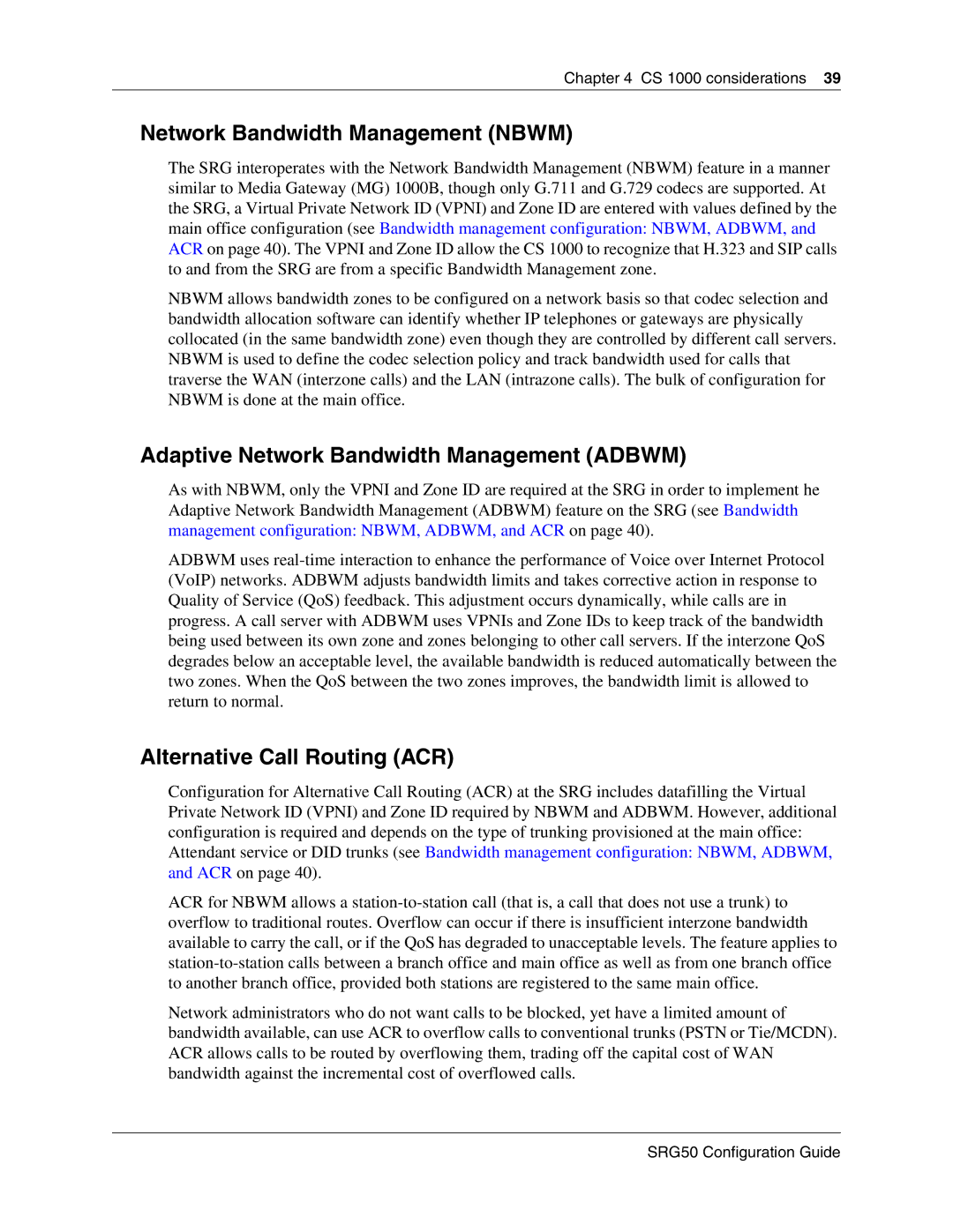 Nortel Networks SRG50 manual Network Bandwidth Management Nbwm, Adaptive Network Bandwidth Management Adbwm 