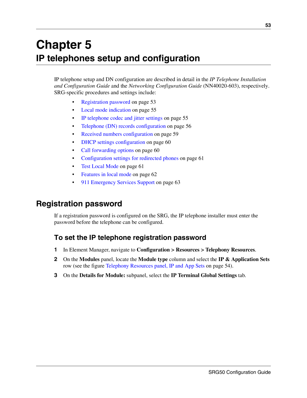 Nortel Networks SRG50 manual IP telephones setup and configuration, Registration password 