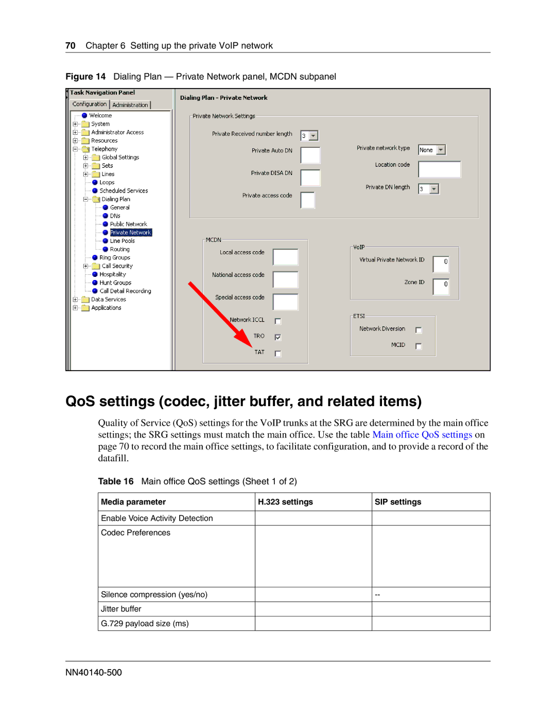 Nortel Networks SRG50 manual QoS settings codec, jitter buffer, and related items, Main office QoS settings Sheet 1 